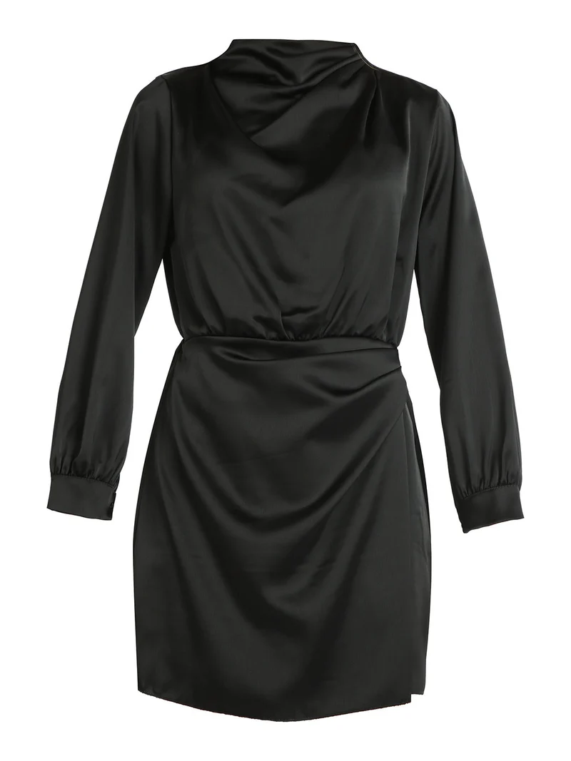 Vestito donna manica lunga effetto raso - nero
