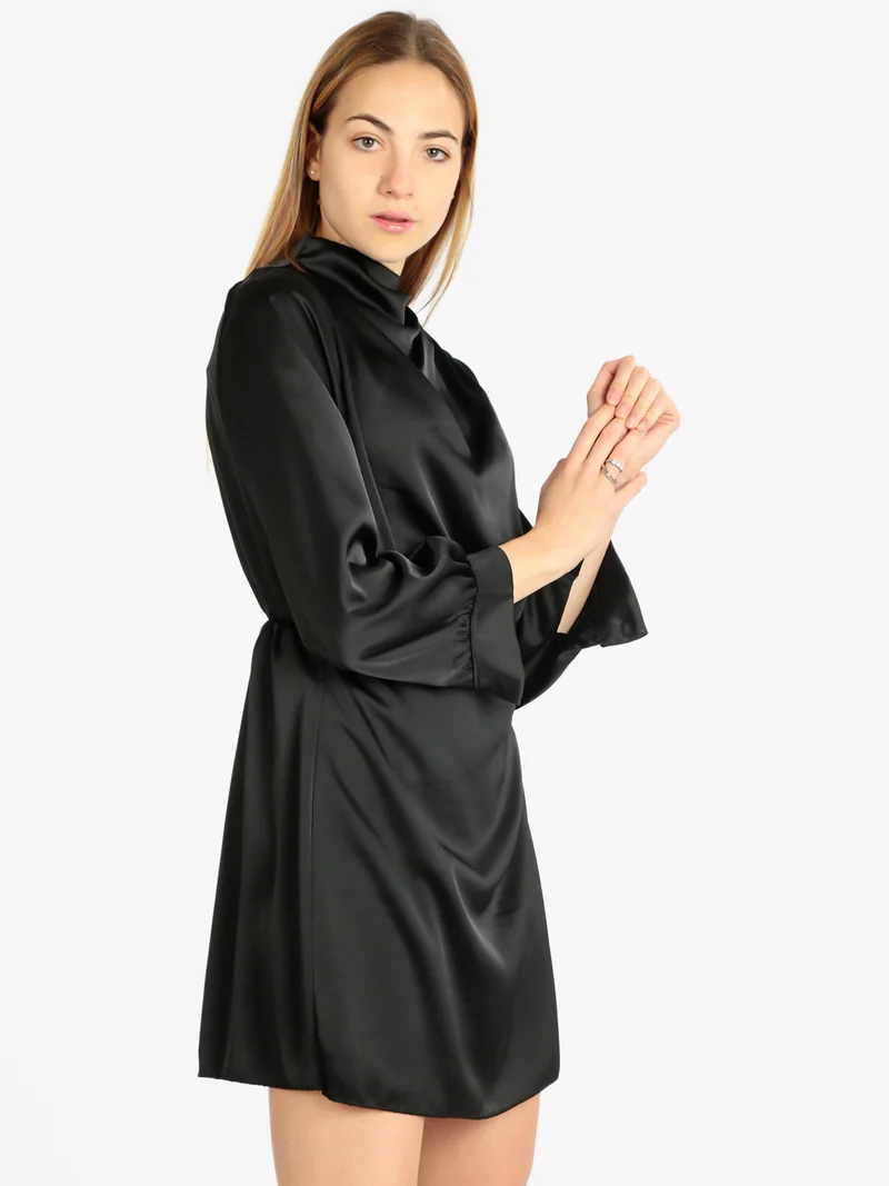 Vestito donna manica lunga effetto raso - nero