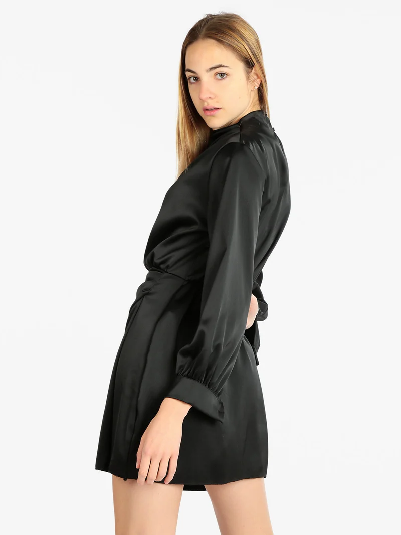 Vestito donna manica lunga effetto raso - nero