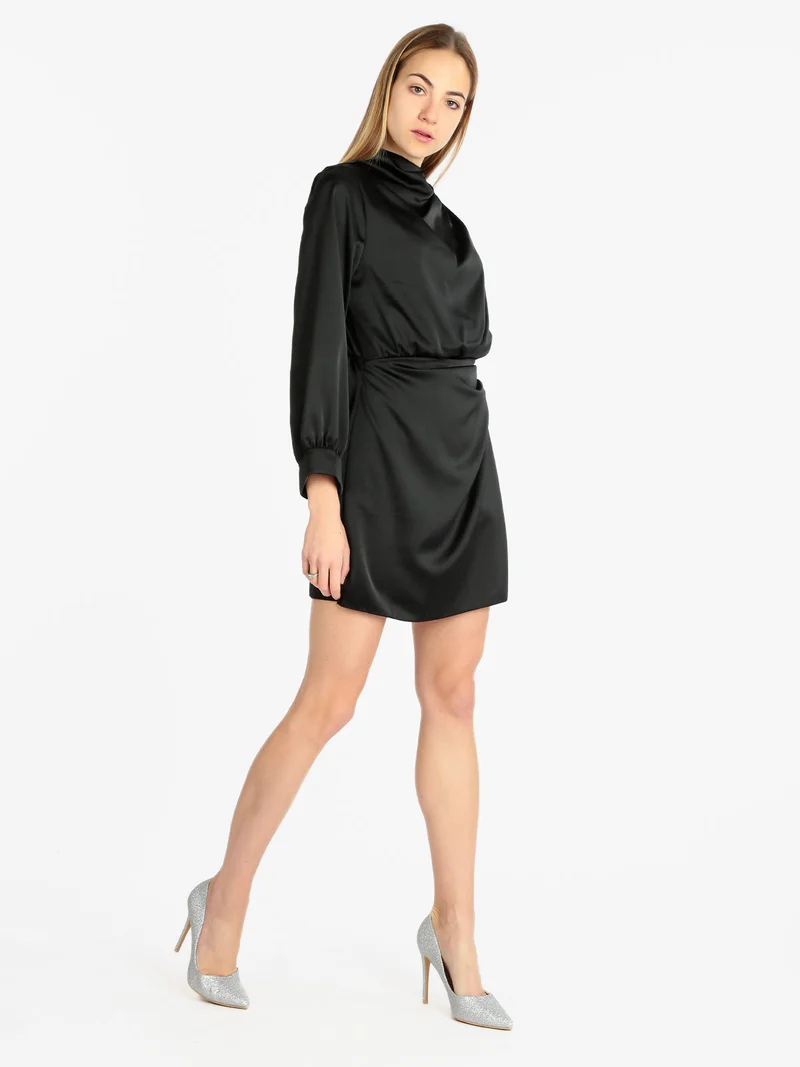 Vestito donna manica lunga effetto raso - nero