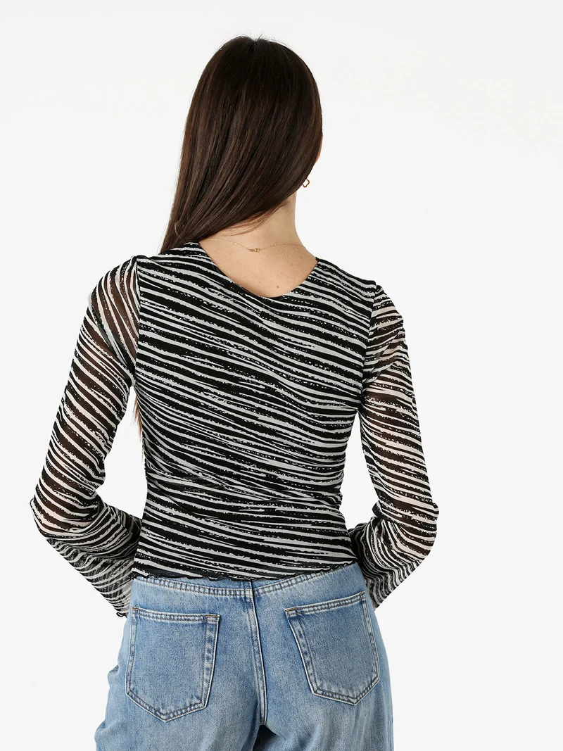 Top donna con scollo a V e maniche lunghe a campana - nero
