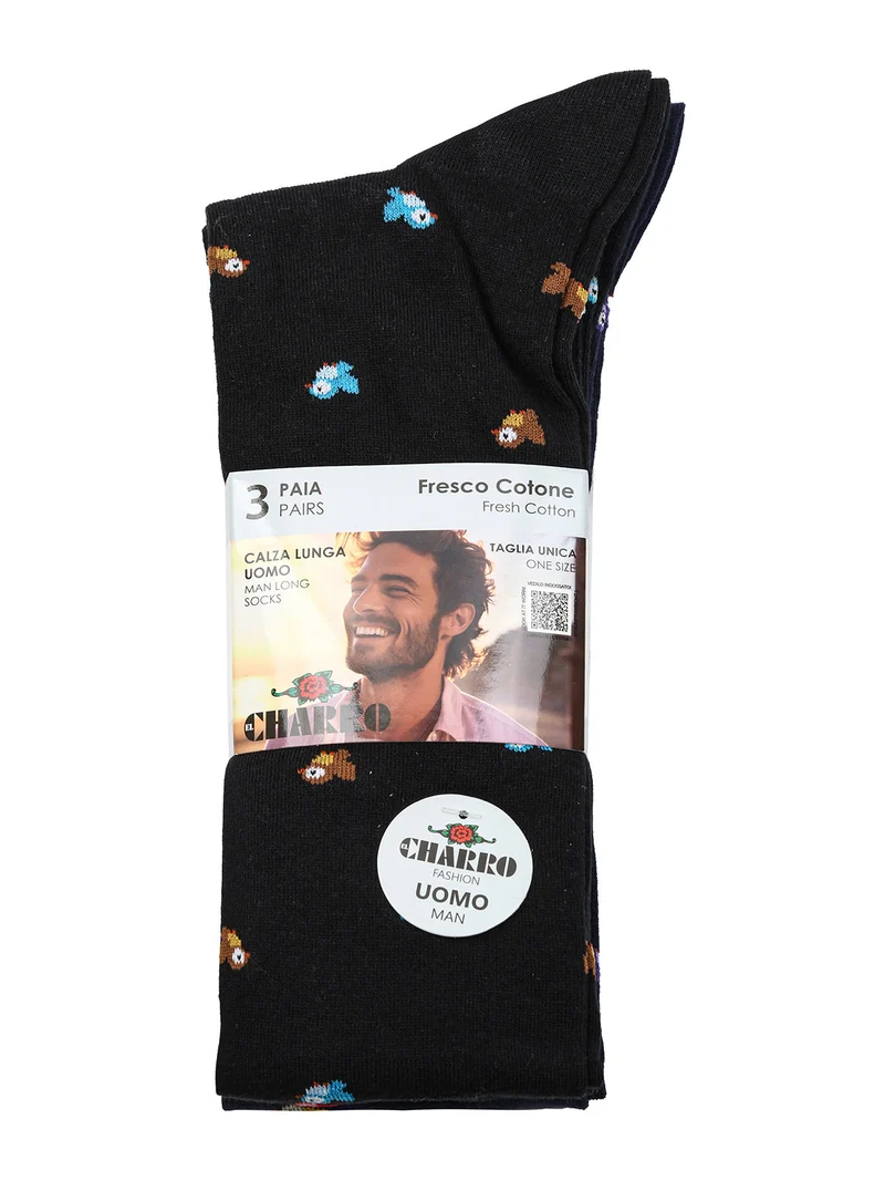 Confezione da 3 paia di calze lunghe uomo in cotone - multicolore