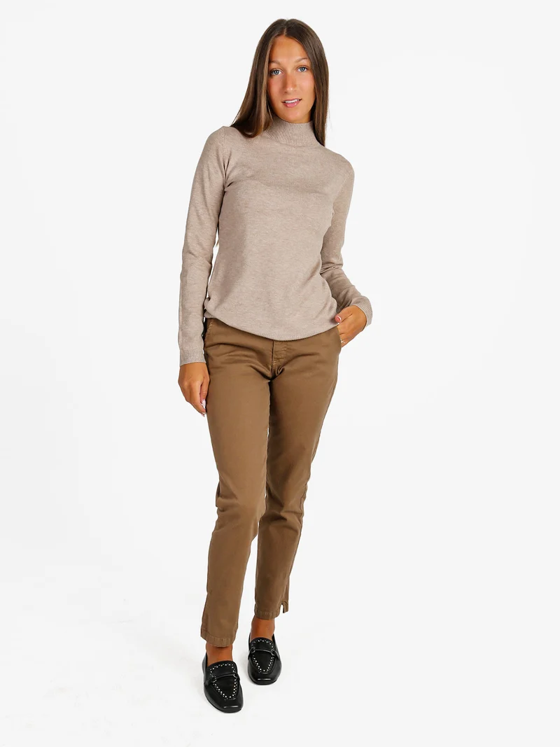 Pantaloni donna slim fit a vita bassa - marrone