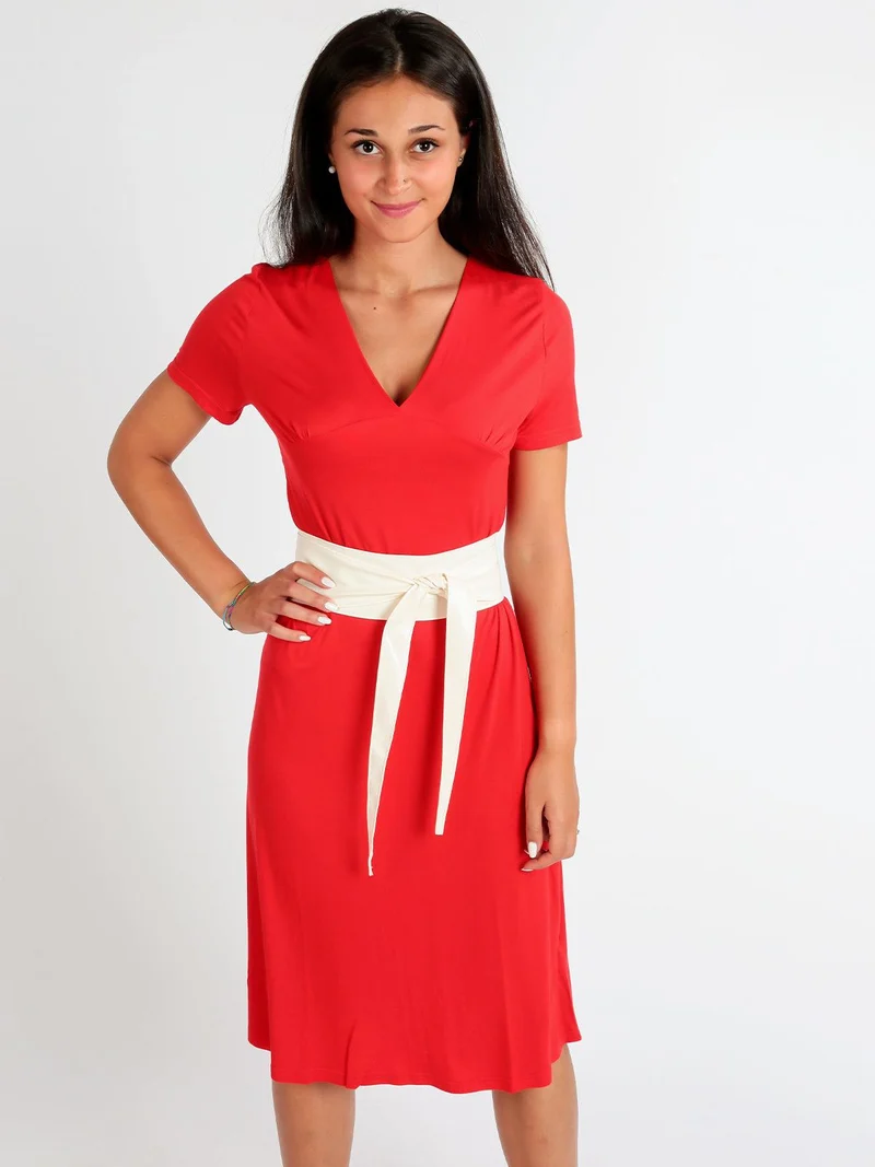 Abito lungo con maniche corte - rosso