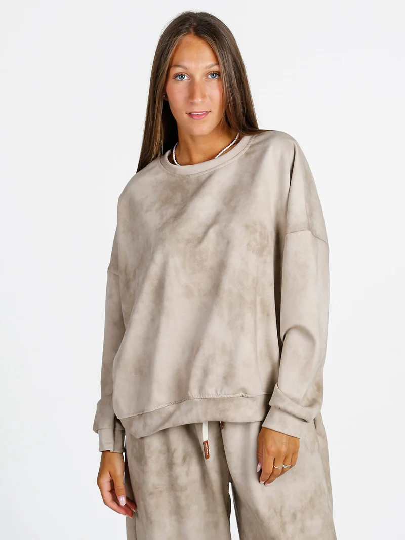 Felpa donna girocollo oversize - beige
