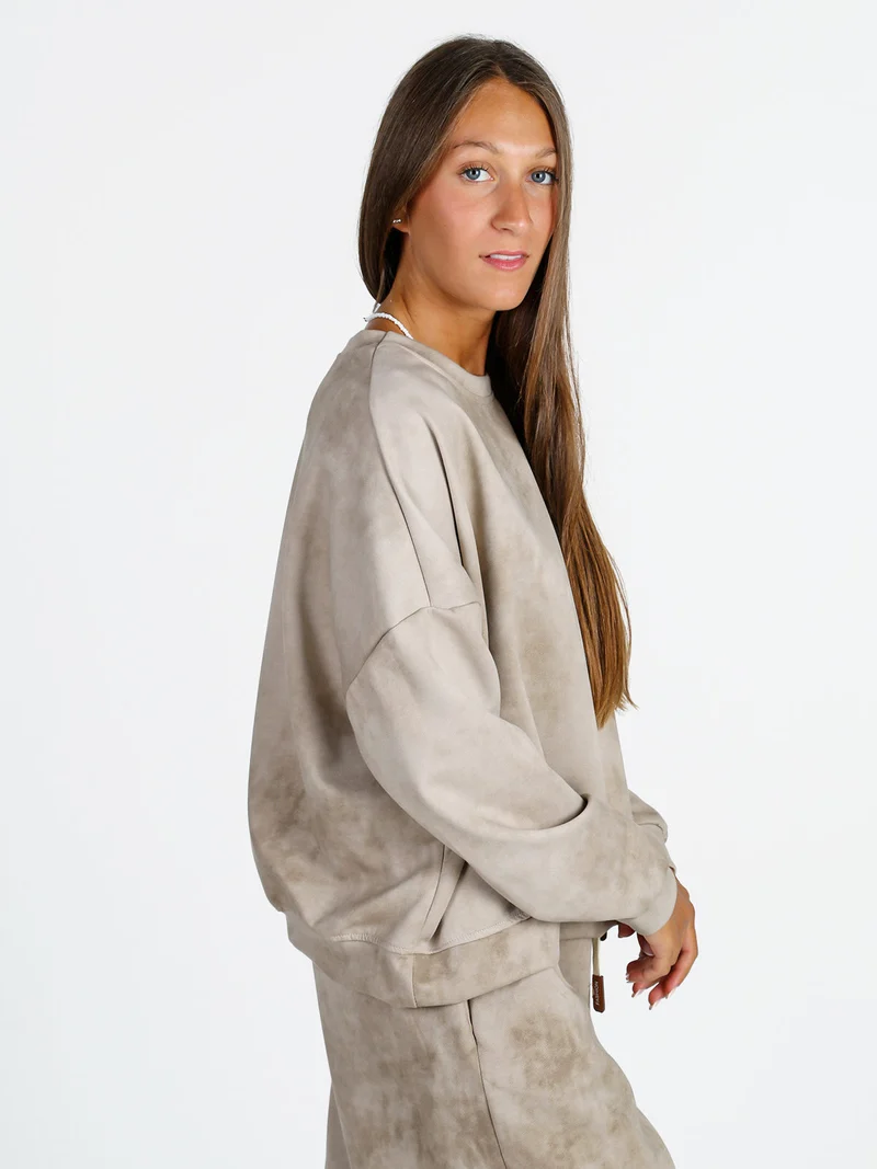 Felpa donna girocollo oversize - beige