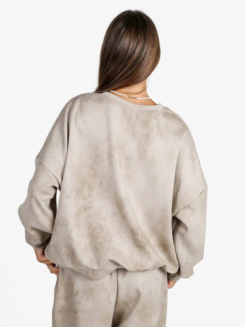 Felpa donna girocollo oversize - beige
