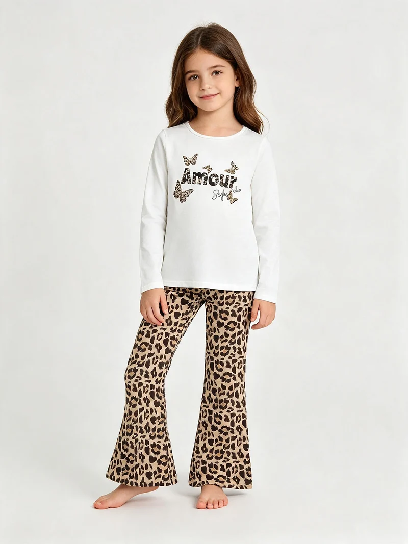 Completo 2 pezzi da bambina con T-shirt e pantalone - bianco