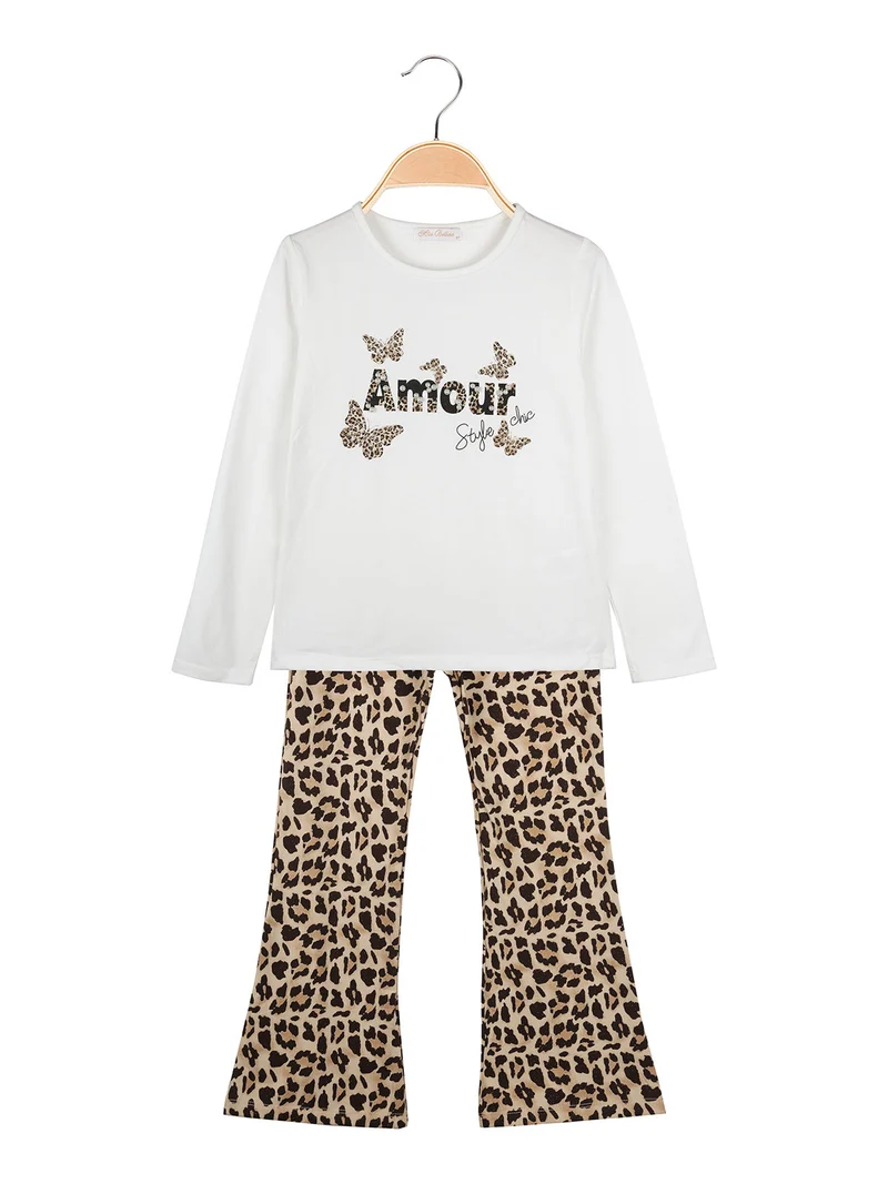 Completo 2 pezzi da bambina con T-shirt e pantalone - bianco