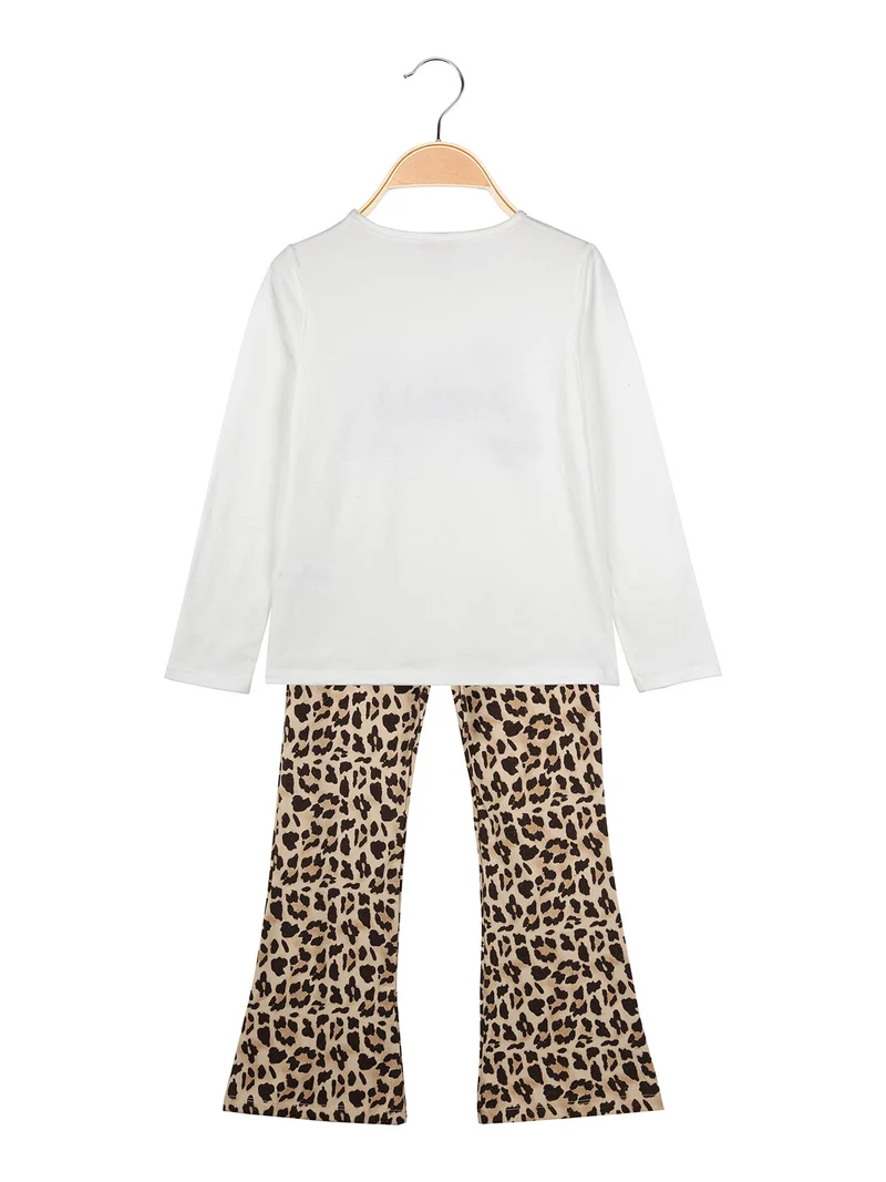 Completo 2 pezzi da bambina con T-shirt e pantalone - bianco