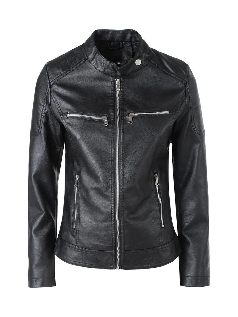 Giacca in ecopelle da donna con zip - nero