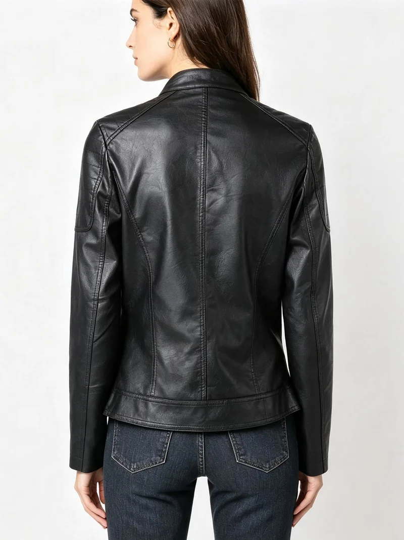 Giacca in ecopelle da donna con zip - nero