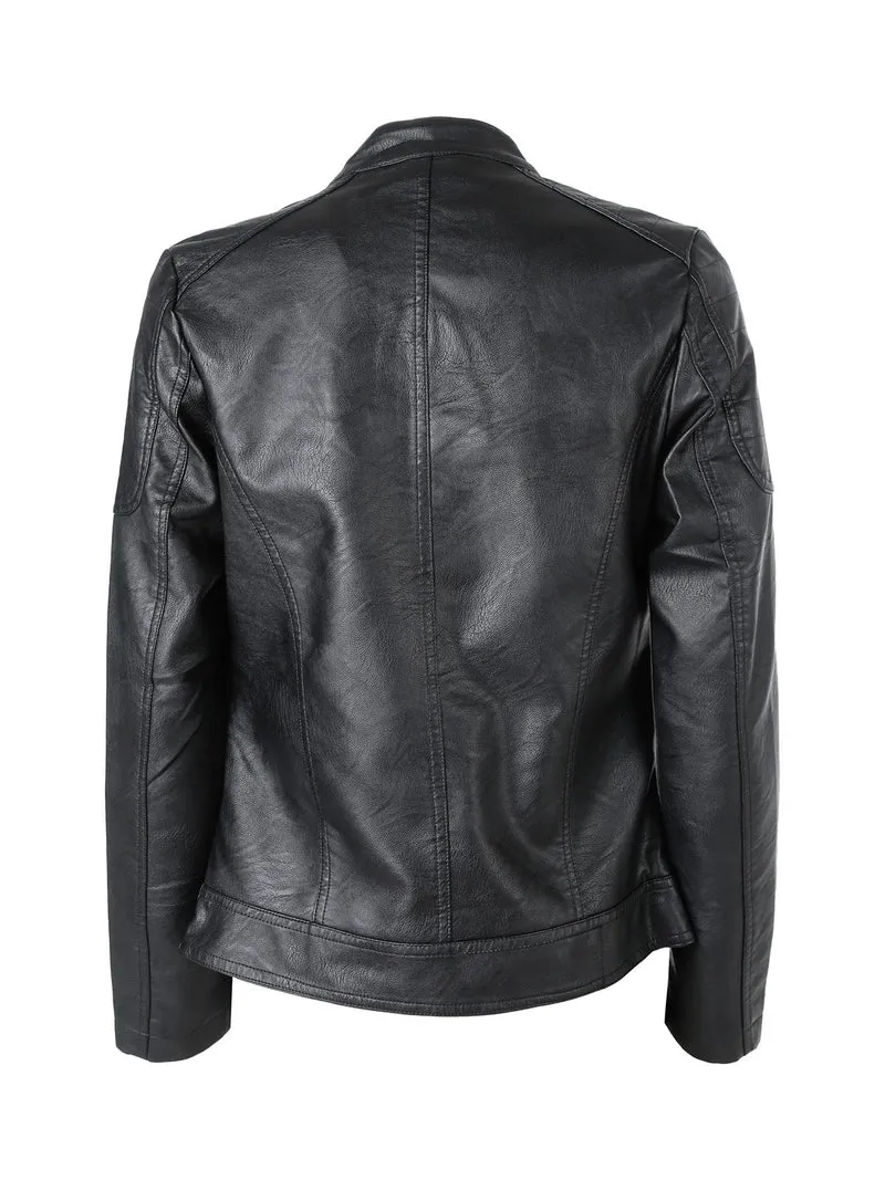 Giacca in ecopelle da donna con zip - nero