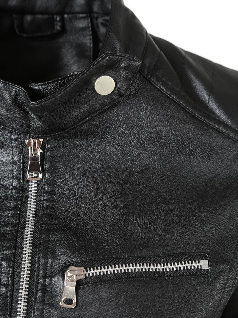 Giacca in ecopelle da donna con zip - nero