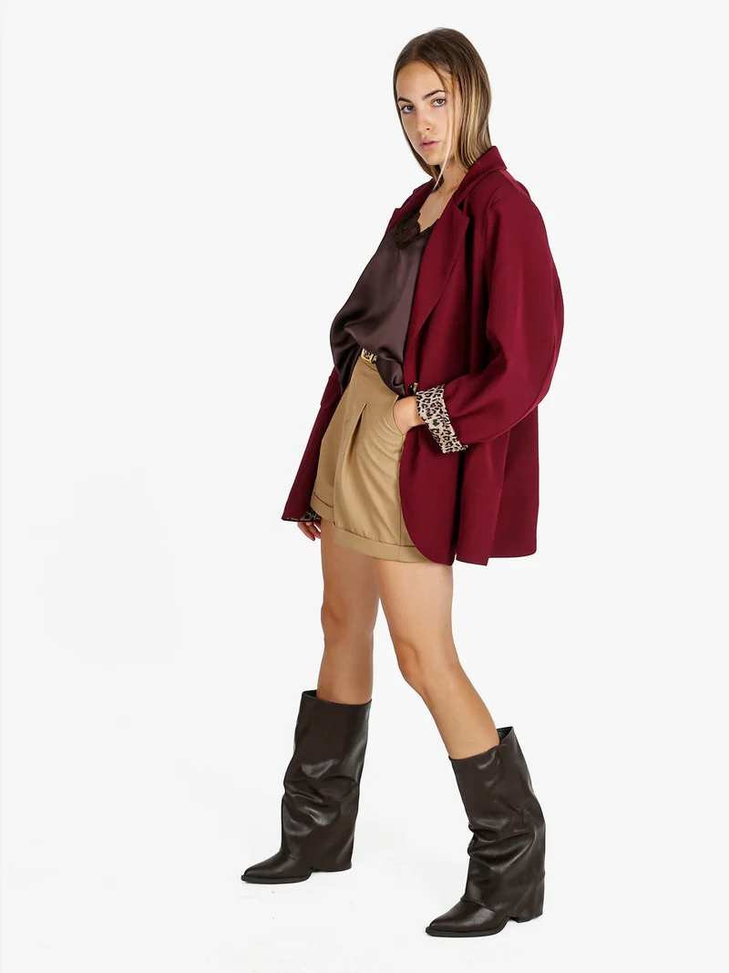 Blazer donna oversize con interno animalier - bordeaux