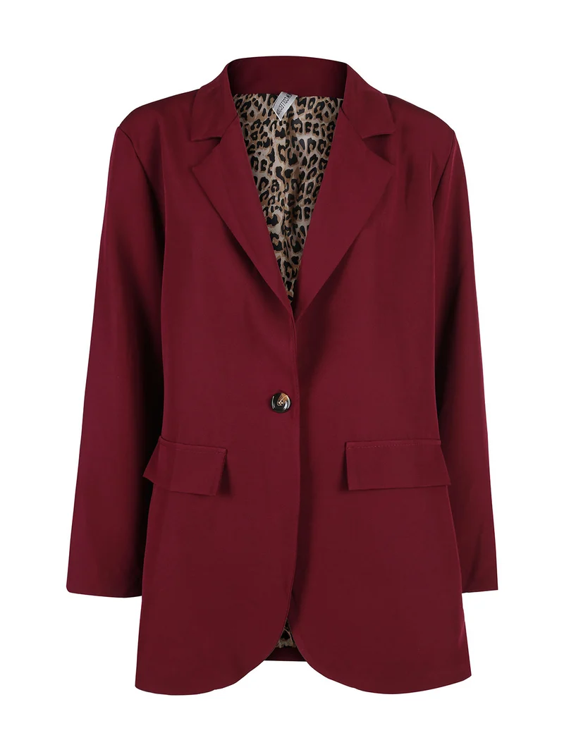Blazer donna oversize con interno animalier - bordeaux