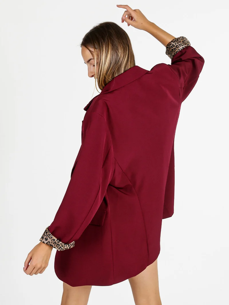 Blazer donna oversize con interno animalier - bordeaux