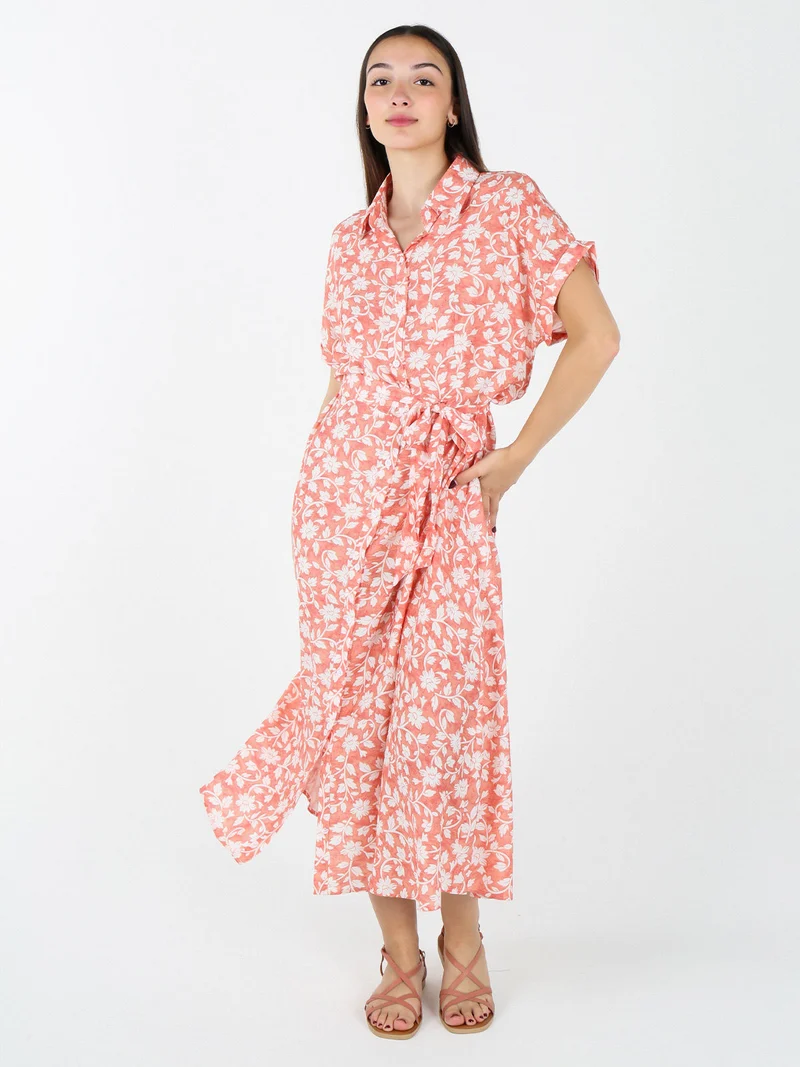 Abito donna a camicia con maniche corte - arancione