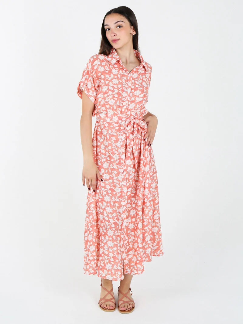 Abito donna a camicia con maniche corte - arancione