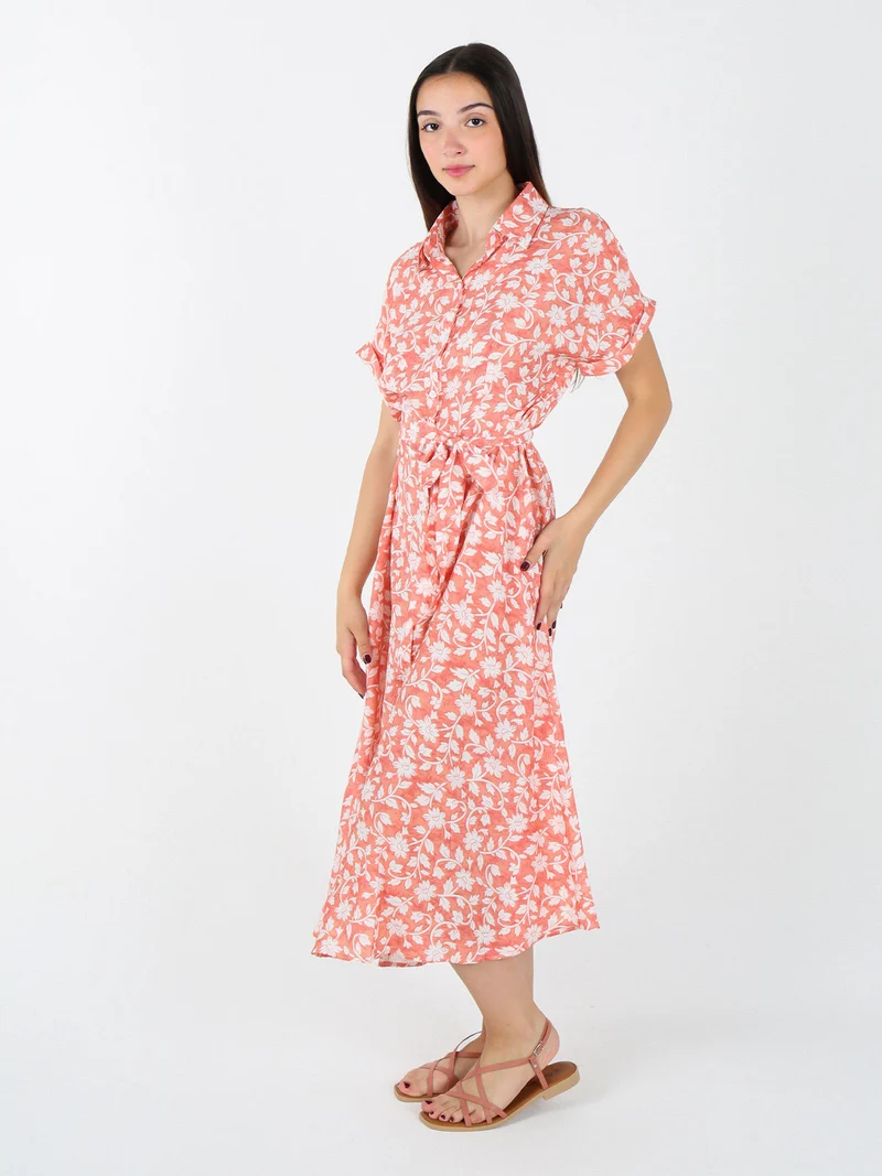 Abito donna a camicia con maniche corte - arancione