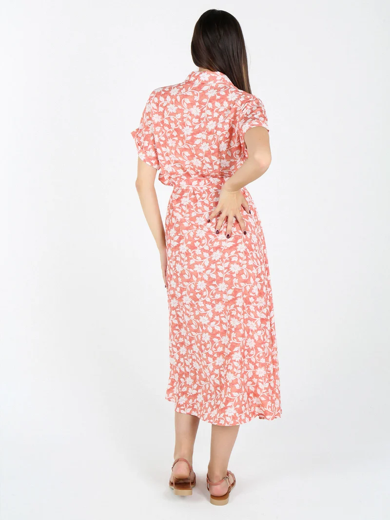Abito donna a camicia con maniche corte - arancione
