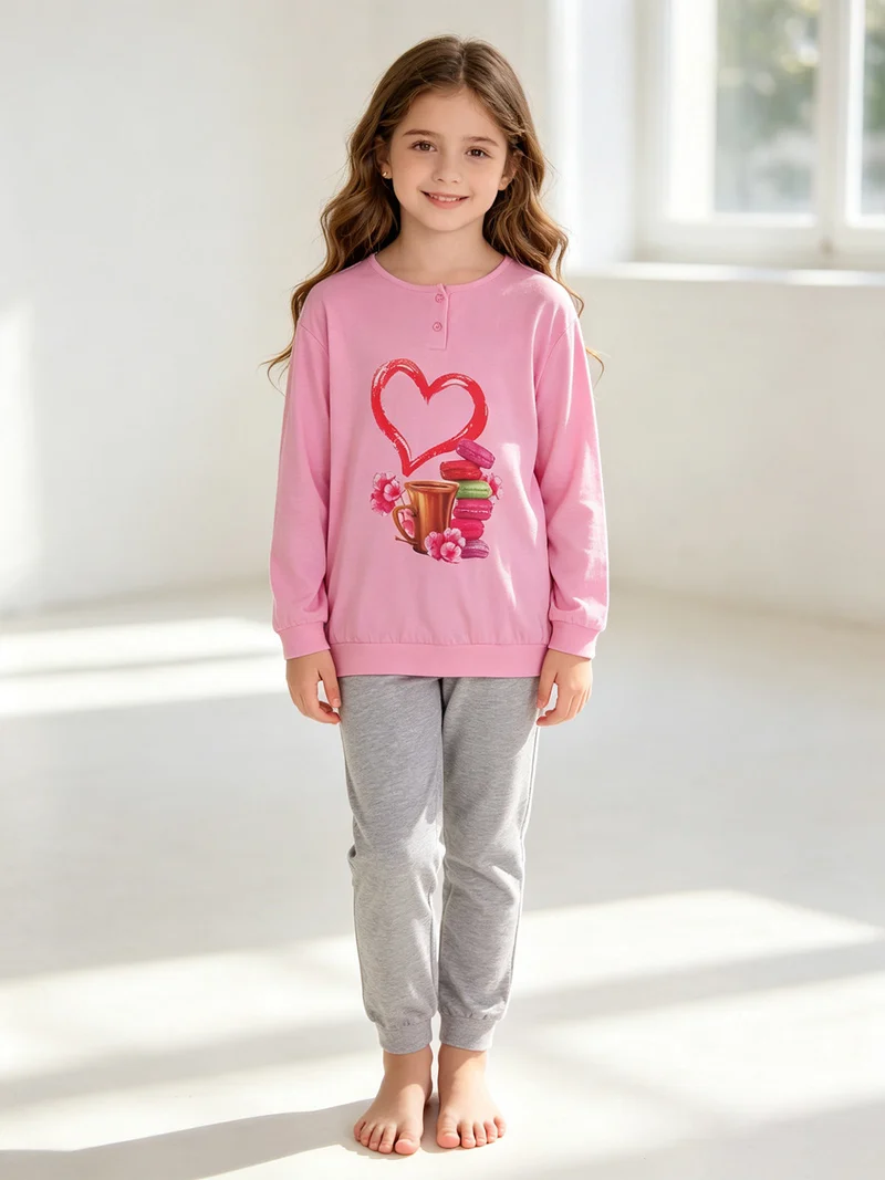 Pigiama lungo in cotone bambina - rosa