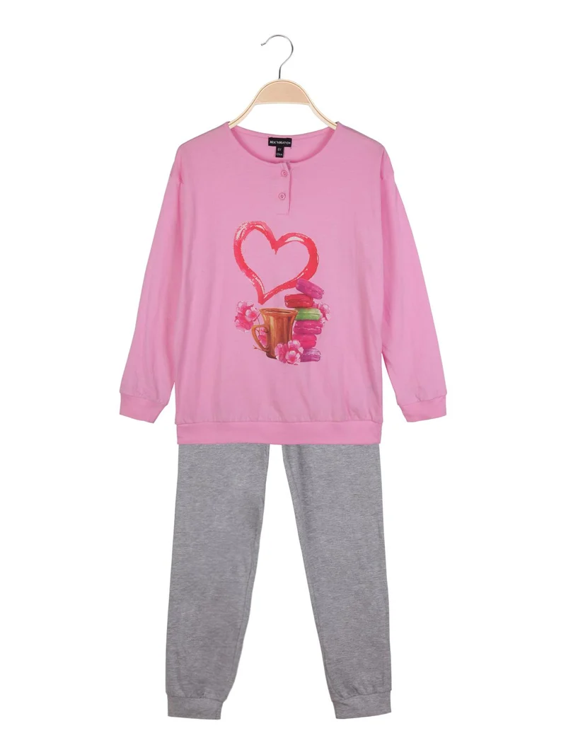 Pigiama lungo in cotone bambina - rosa