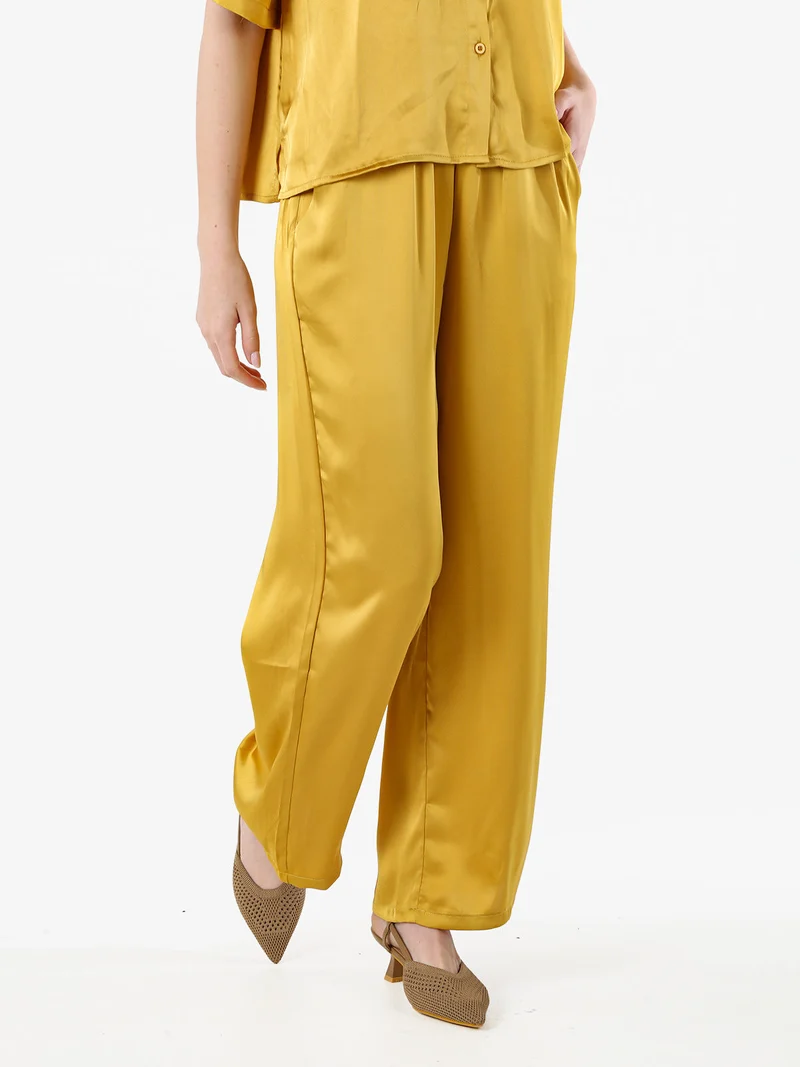 Pantaloni donna effetto raso - giallo