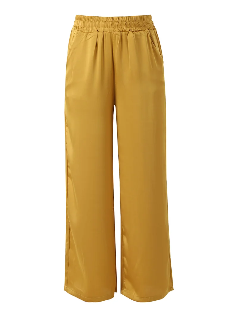 Pantaloni donna effetto raso - giallo