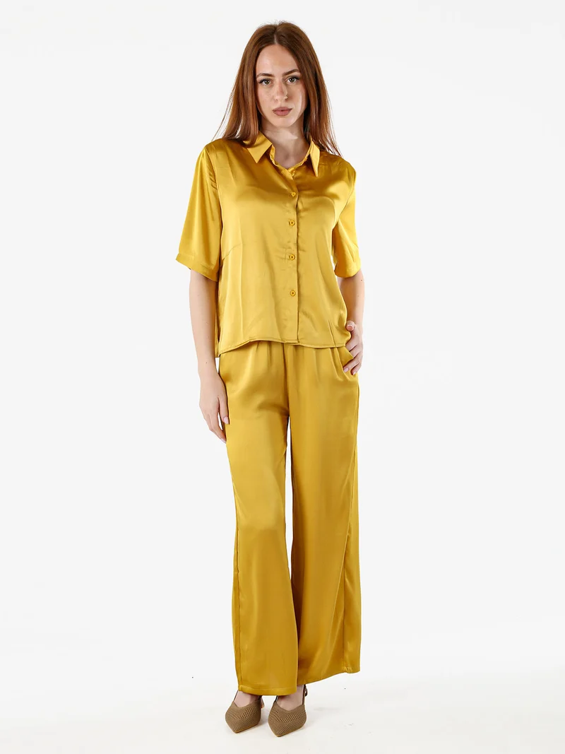 Pantaloni donna effetto raso - giallo