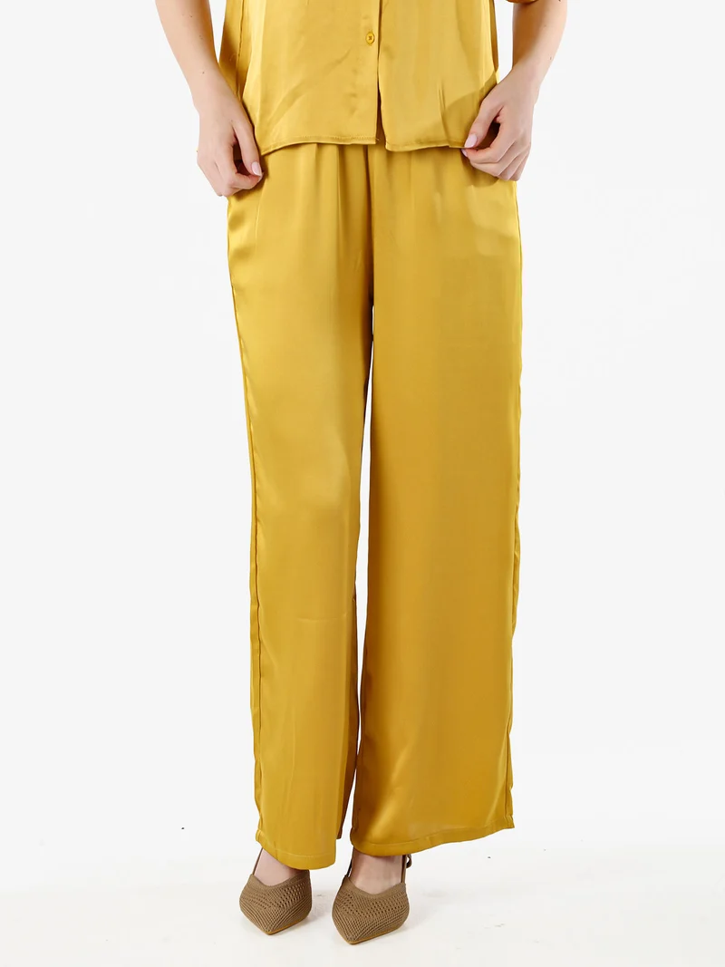 Pantaloni donna effetto raso - giallo