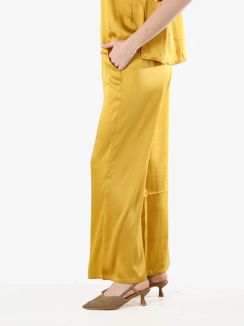 Pantaloni donna effetto raso - giallo