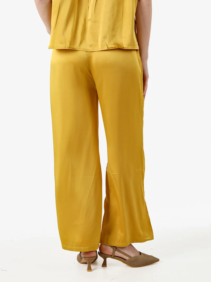 Pantaloni donna effetto raso - giallo