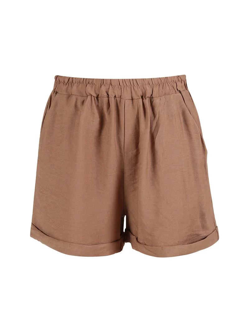 Shorts donna con risvolto - cammello