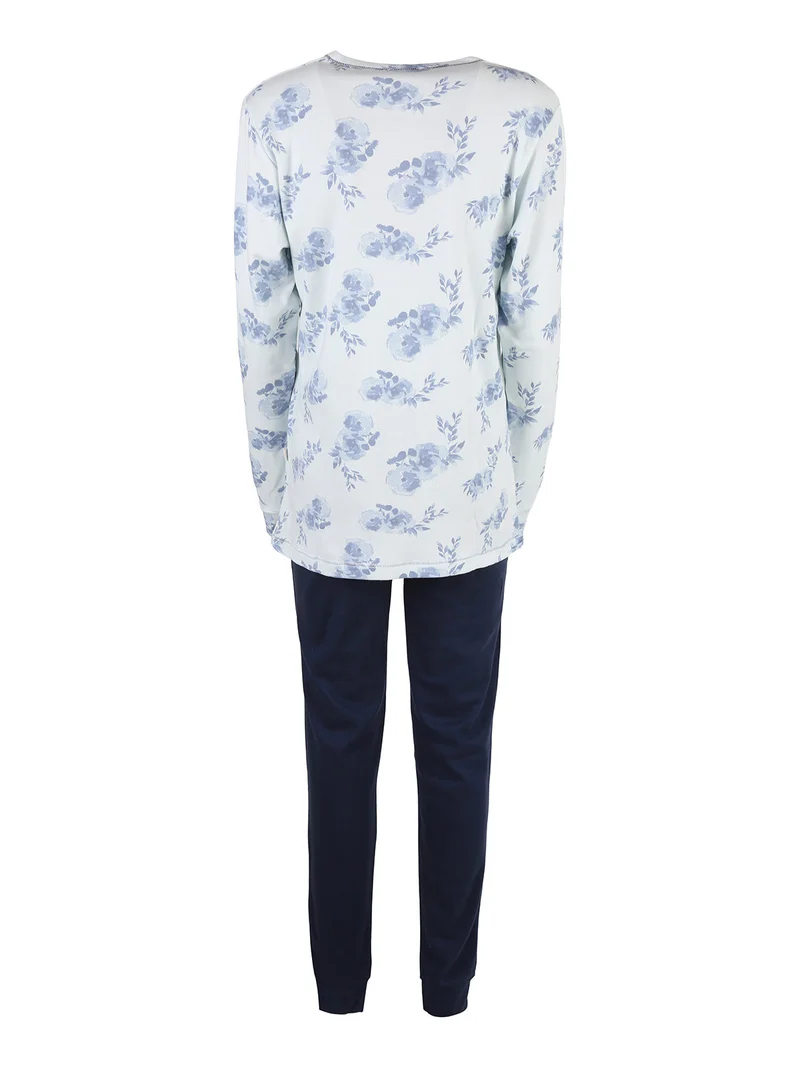 Pigiama donna aperto in cotone interlock - blu