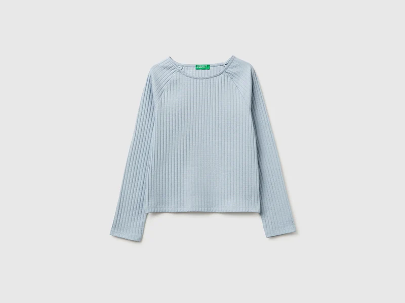 Geripptes T-Shirt mit U-Boot-Ausschnitt