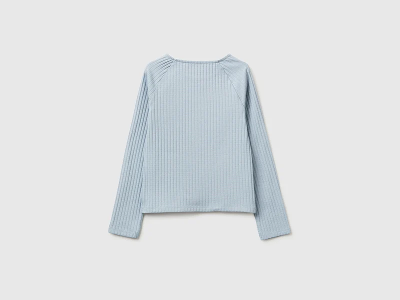 Geripptes T-Shirt mit U-Boot-Ausschnitt