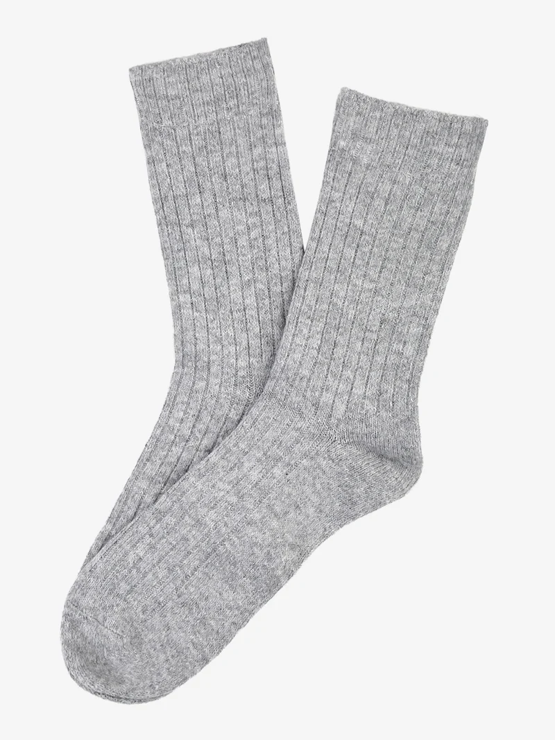Calze corte donna in misto lana e cashmere a costine - grigio