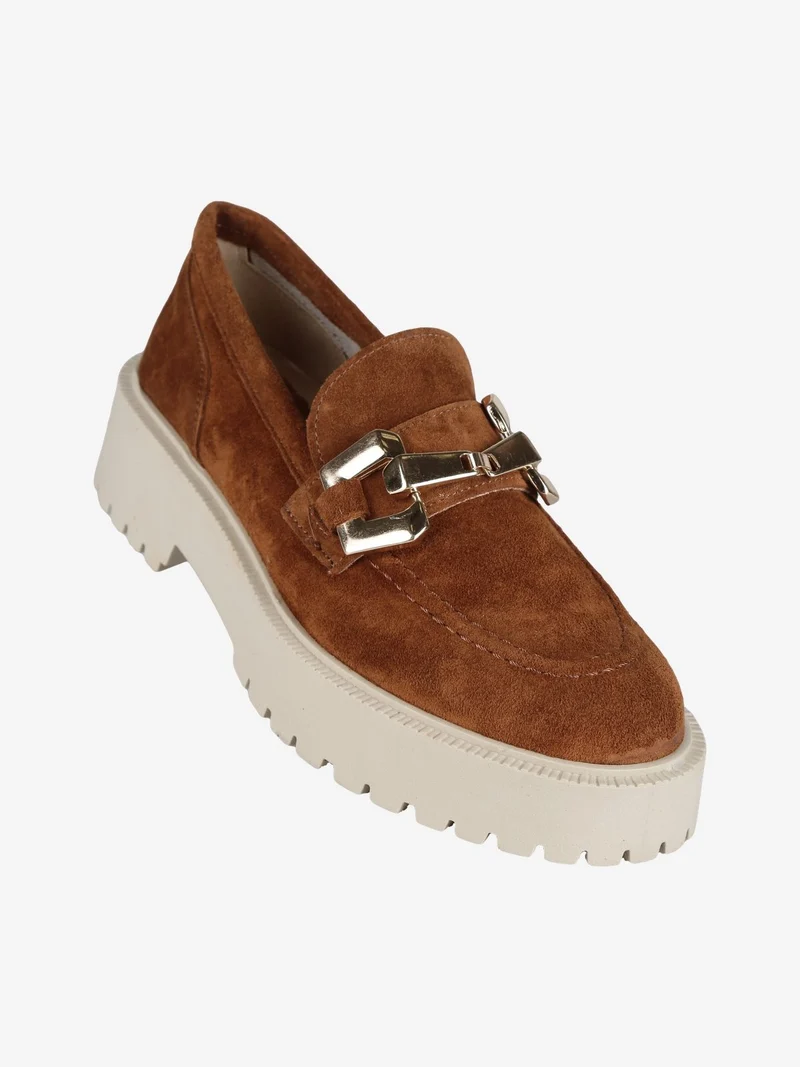 Mocassini in pelle donna con platform - cuoio