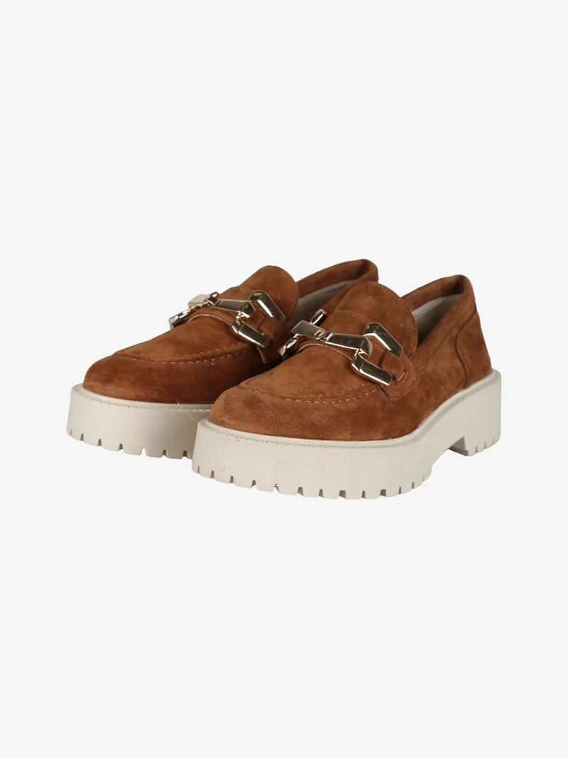 Mocassini in pelle donna con platform - cuoio