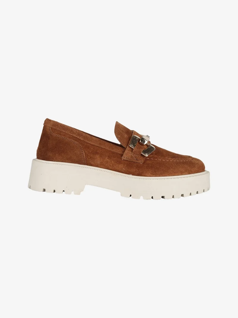 Mocassini in pelle donna con platform - cuoio