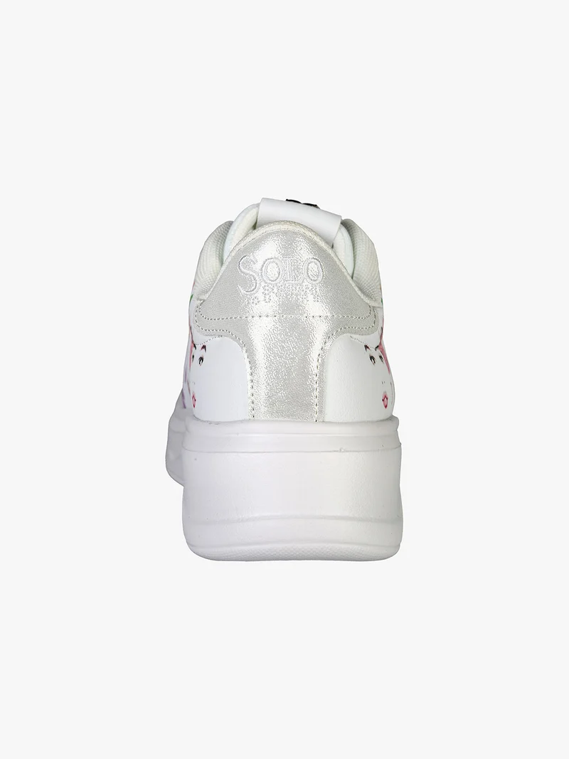 Sneakers donna con stampa floreale e suola alta - bianco