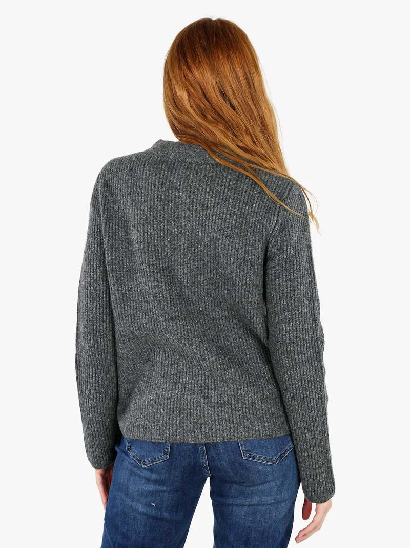 Cardigan donna in maglia con bottoni e taschini - grigio scuro
