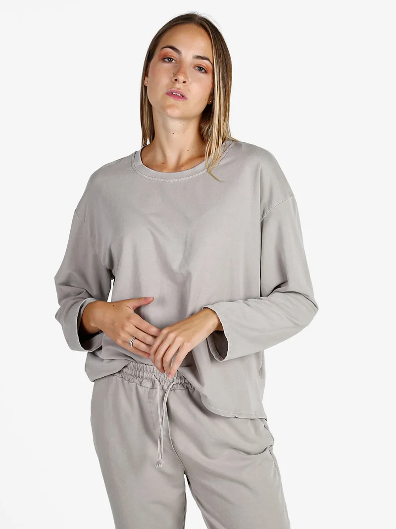 Felpa donna leggera oversize girocollo - perla