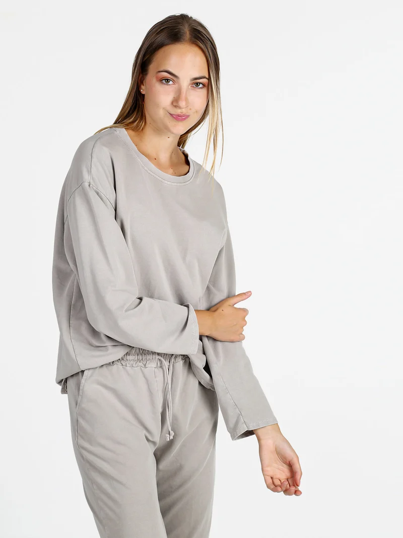 Felpa donna leggera oversize girocollo - perla