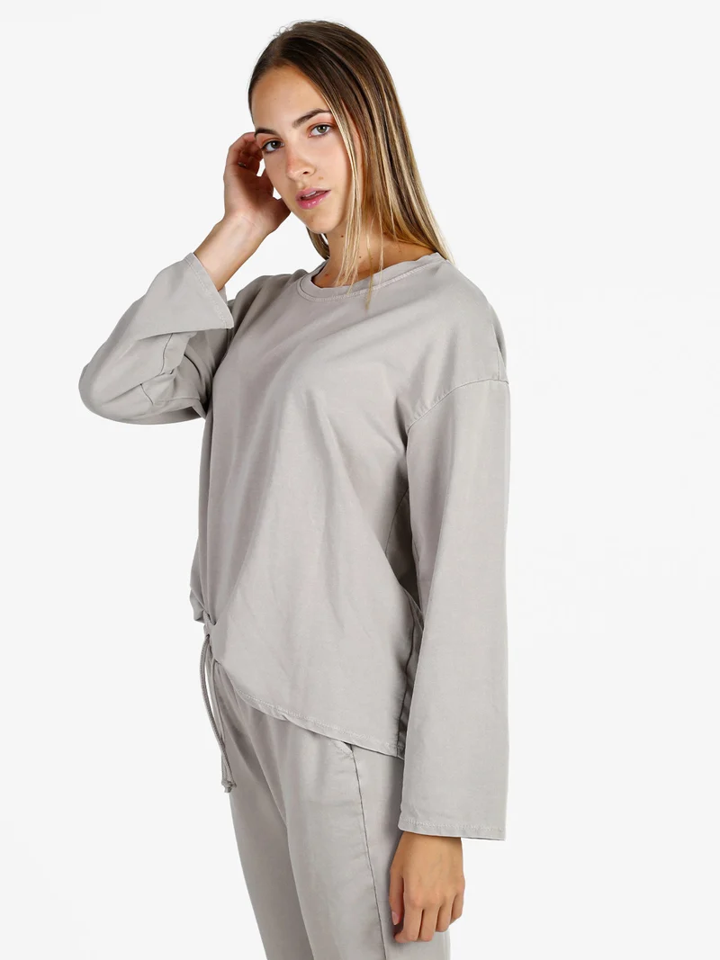 Felpa donna leggera oversize girocollo - perla