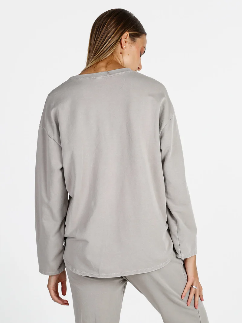 Felpa donna leggera oversize girocollo - perla