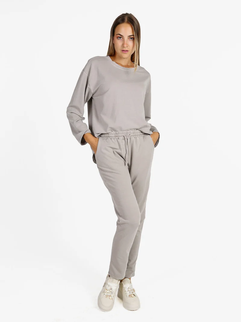 Felpa donna leggera oversize girocollo - perla