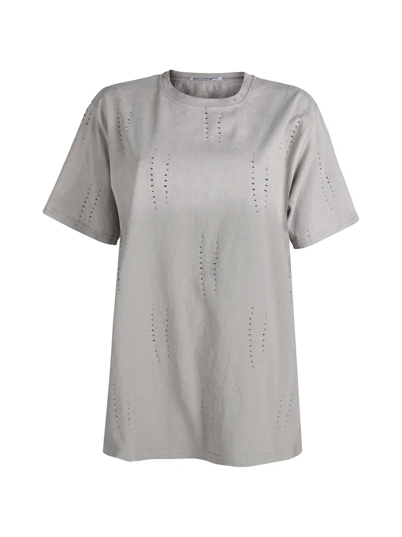 T-shirt donna oversize in cotone con buchi - grigio