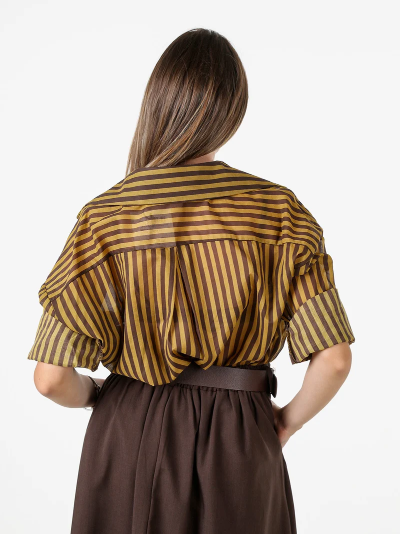 Camicia donna oversize in cotone con stampa a righe - senape
